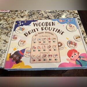 Wooden Daily Routine Board - Pink & Natural